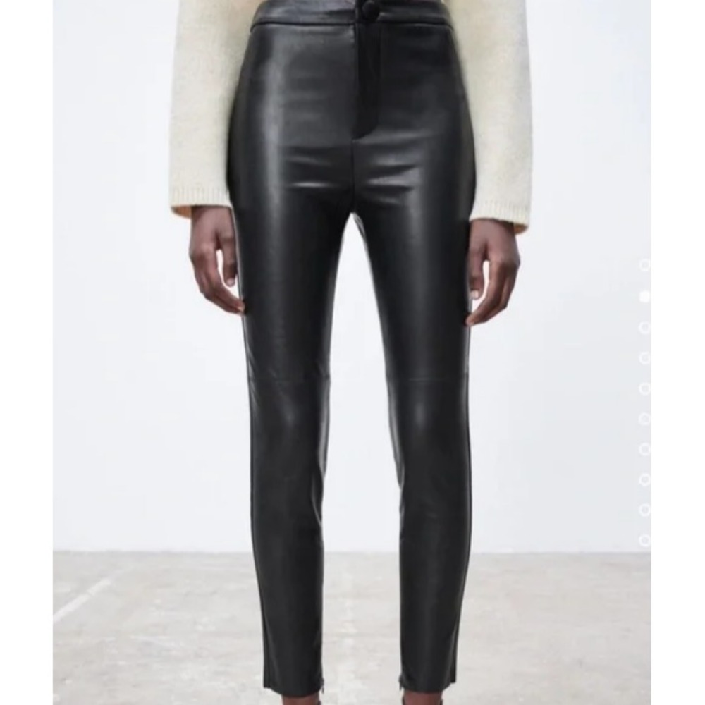 ZARA Legging Hi-Rise Faux Leather ankle zip size M New